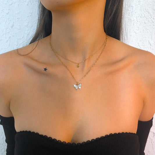 N9264 Internet celebrity butterfly necklace geometric micro-inlaid super fairy temperament necklace lady simple clavicle chain
