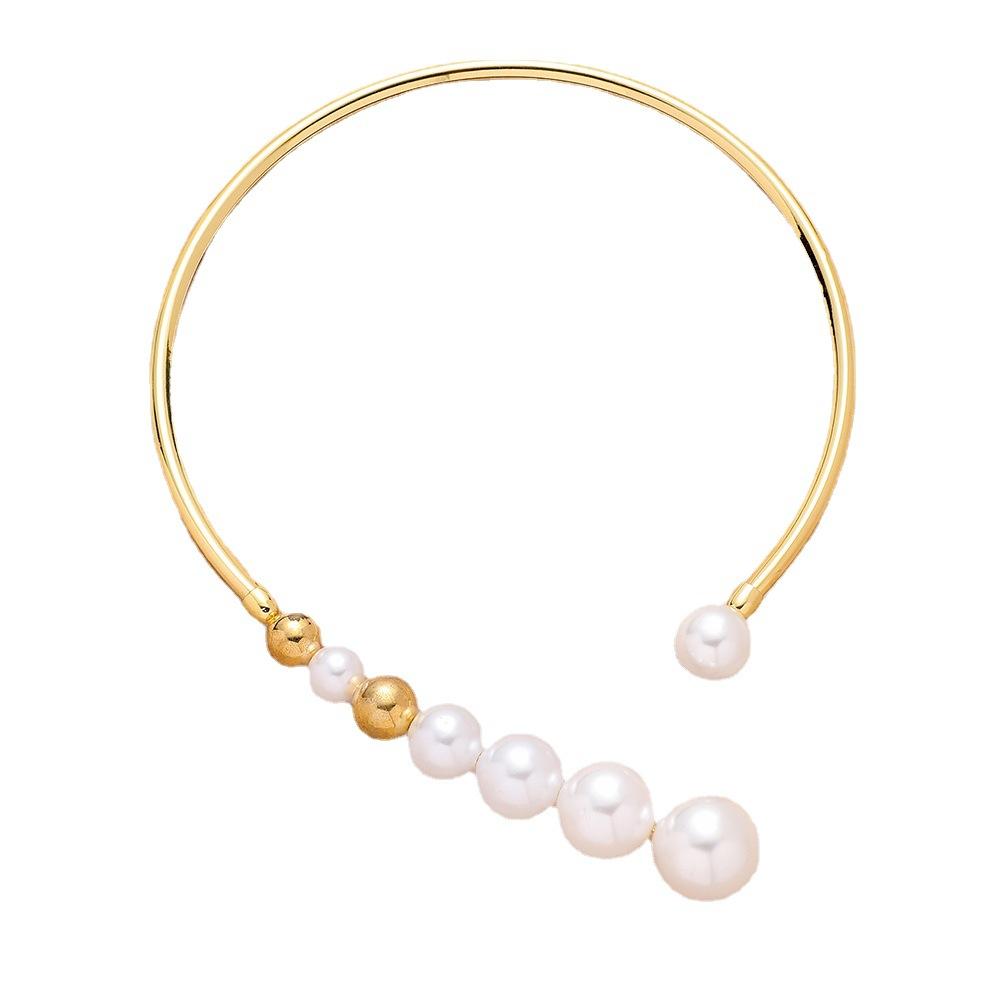 Exaggerated Fashion Pearl Necklace Simple Versatile Small Gold Bead Open Necklace Exquisite Clavicle Chain Jewelry Female
