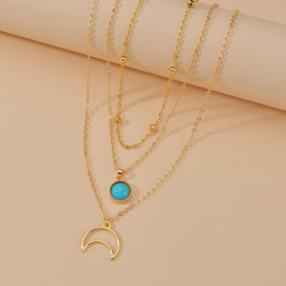 Fashion Moon Pendant Necklace Vintage Multilayer Chain Clavicle Chain Necklace Ladies Accessories