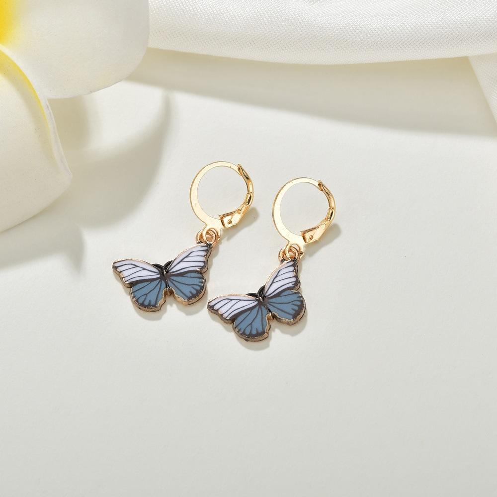 Fashion retro ins color butterfly oil drop earrings personality temperament set earrings