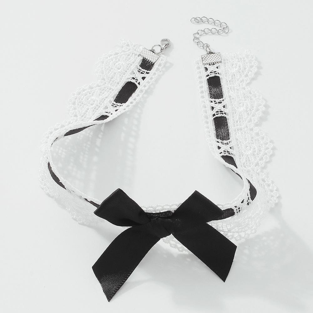 N9635 Fashion Temperament Short Necklace Lace Bow Simple Necklace Neck Fabric Creative Necklace