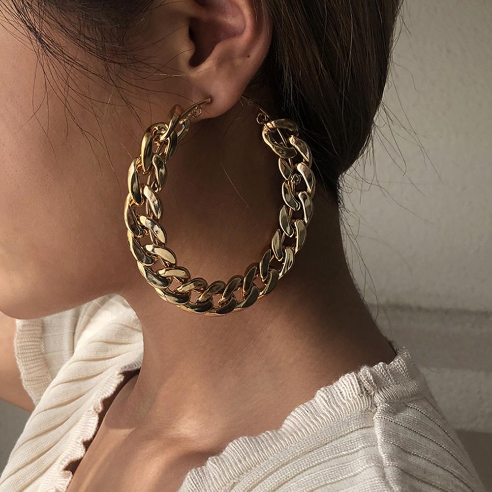 E866 Explosive Earrings Exaggerated Personality Big Circle Chain Earrings Trendy Street Shooting Earrings