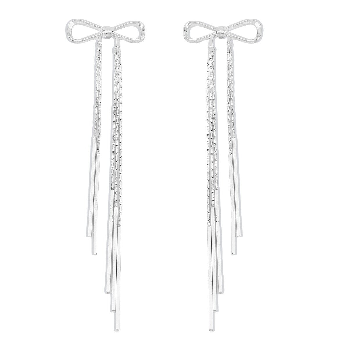 E1542 Jewelry Bow Knot Tassel Long Earrings Temperament Sweet Internet Celebrity Cold Earrings