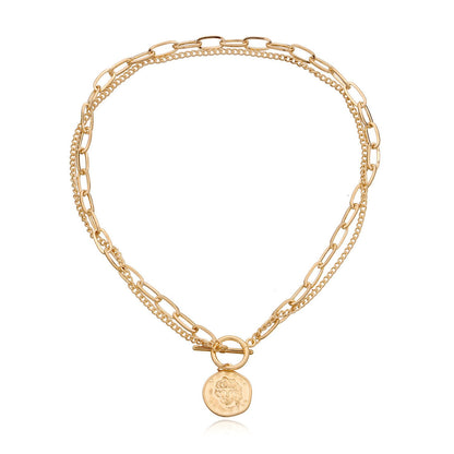 Popular Jewelry Fashion Irregular Avatar Pendant Necklace Ladies Double Layer Simple Chain Necklace