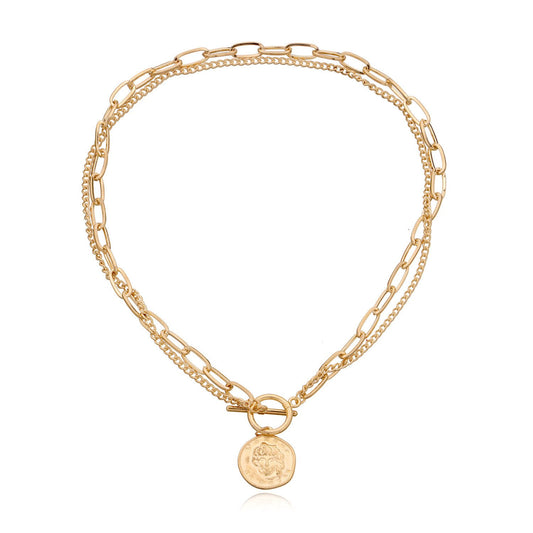 Popular Jewelry Fashion Irregular Avatar Pendant Necklace Ladies Double Layer Simple Chain Necklace