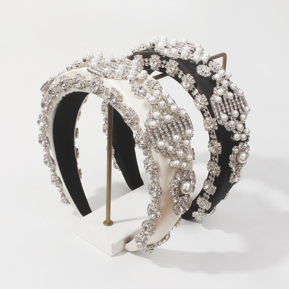 F3355 fashion personality claw chain imitation pearl flower super fairy head hoop sponge temperament wide-brimmed creative hair hoop