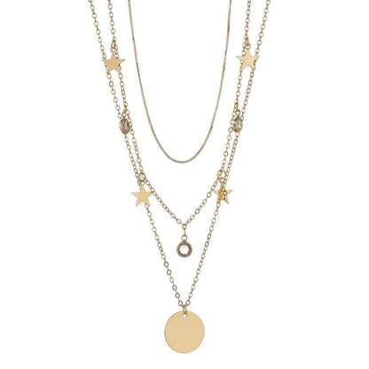 Fashion Pop Jewelry Women's Multi-layer Disc Rhinestone Star Pendant Necklace Combination