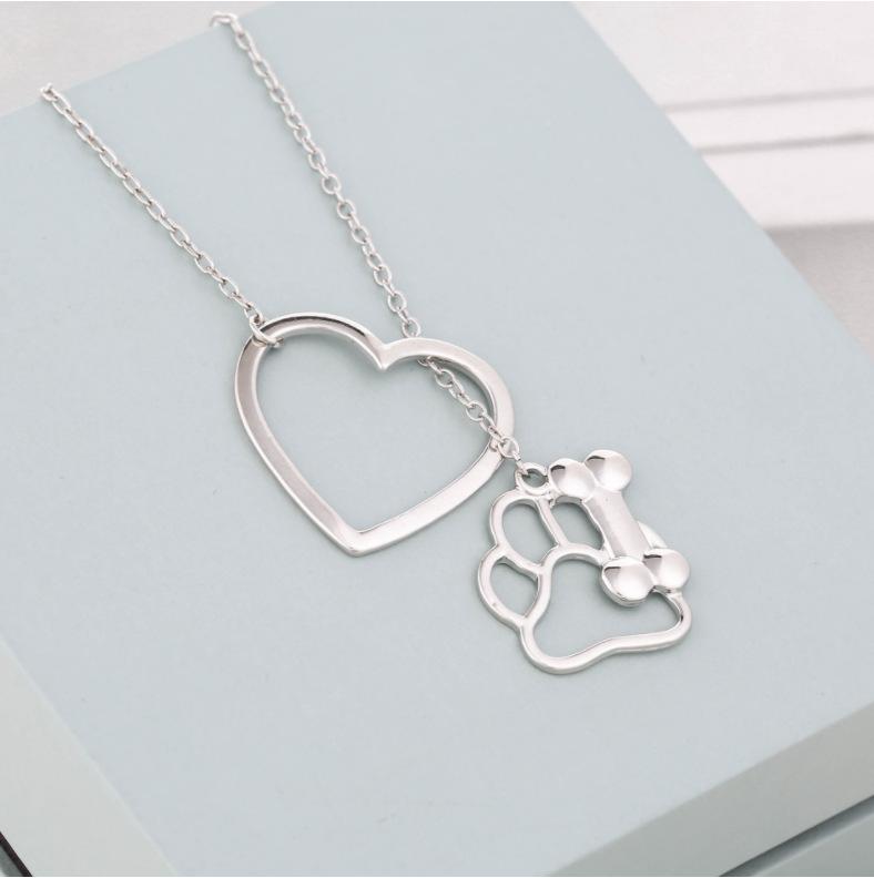 Jewelry Explosive Style Hollow Heart Dog Bone Pendant Necklace Female Creative Pet Jewelry