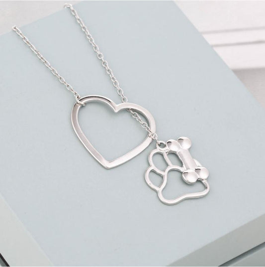 Jewelry Explosive Style Hollow Heart Dog Bone Pendant Necklace Female Creative Pet Jewelry
