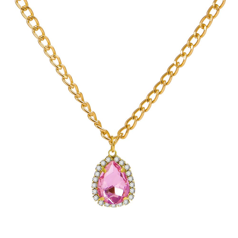 Retro micro-inlaid zircon water drop pendant necklace niche design light luxury rhinestone clavicle chain necklace female