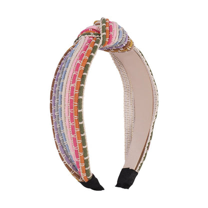 F4149 Ethnic color fashion headband women's wide-brimmed rainbow color braided wide-brimmed knotted headband