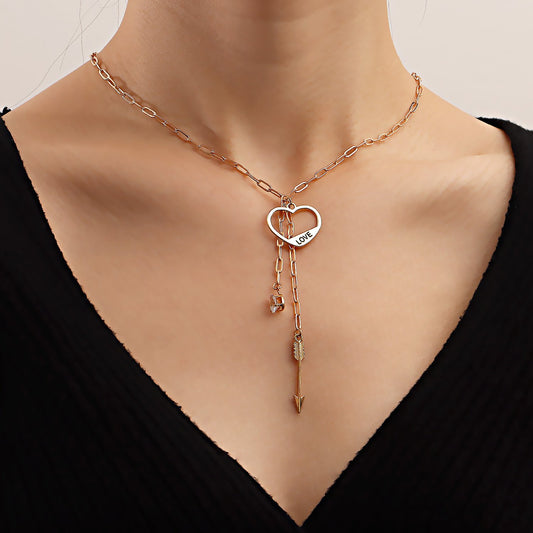 Jewelry trend micro-inlaid white diamond love necklace ins tassel Valentine's Day clavicle chain necklace