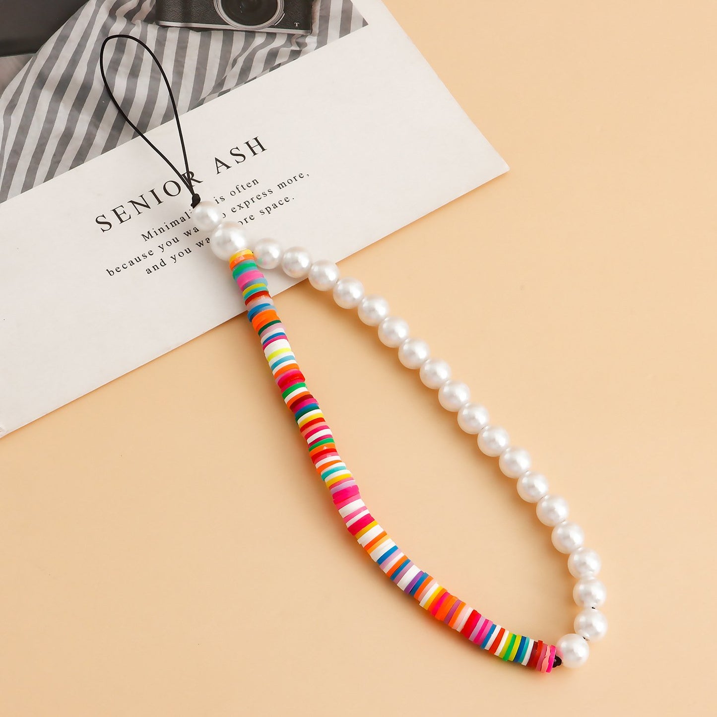 Jewelry Bohemia Stitching Colored Soft Pottery Imitation Pearl Phone Chain Handwoven Ornaments