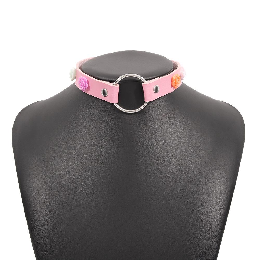 N9623 Jewelry Simple Leather Metal Buckle Collar Night Personality Flower Necklace Female