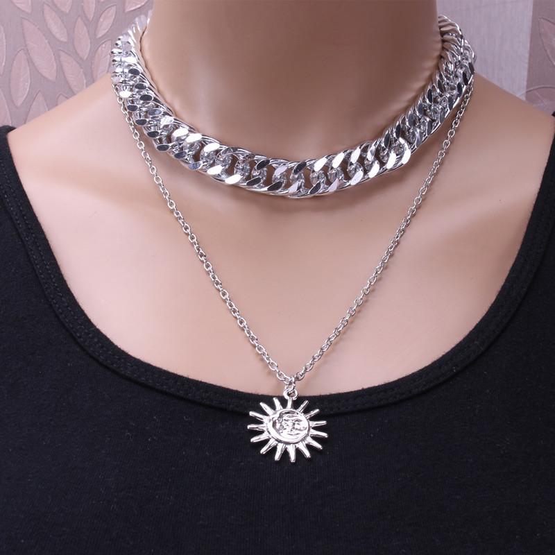 Sunflower Double Layer Pendant Accessories Alloy Sunflower Vintage Sweater Chain Necklace Women