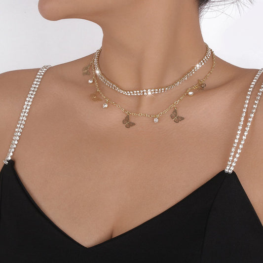 N136 Popular Jewelry Butterfly Rhinestone Claw Chain Temperament Fairy Necklace Personality Light Luxury Necklace