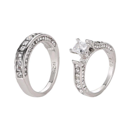 Diamond-encrusted zircon ring men and women fashion temperament metal geometric couple index finger ring personality ring