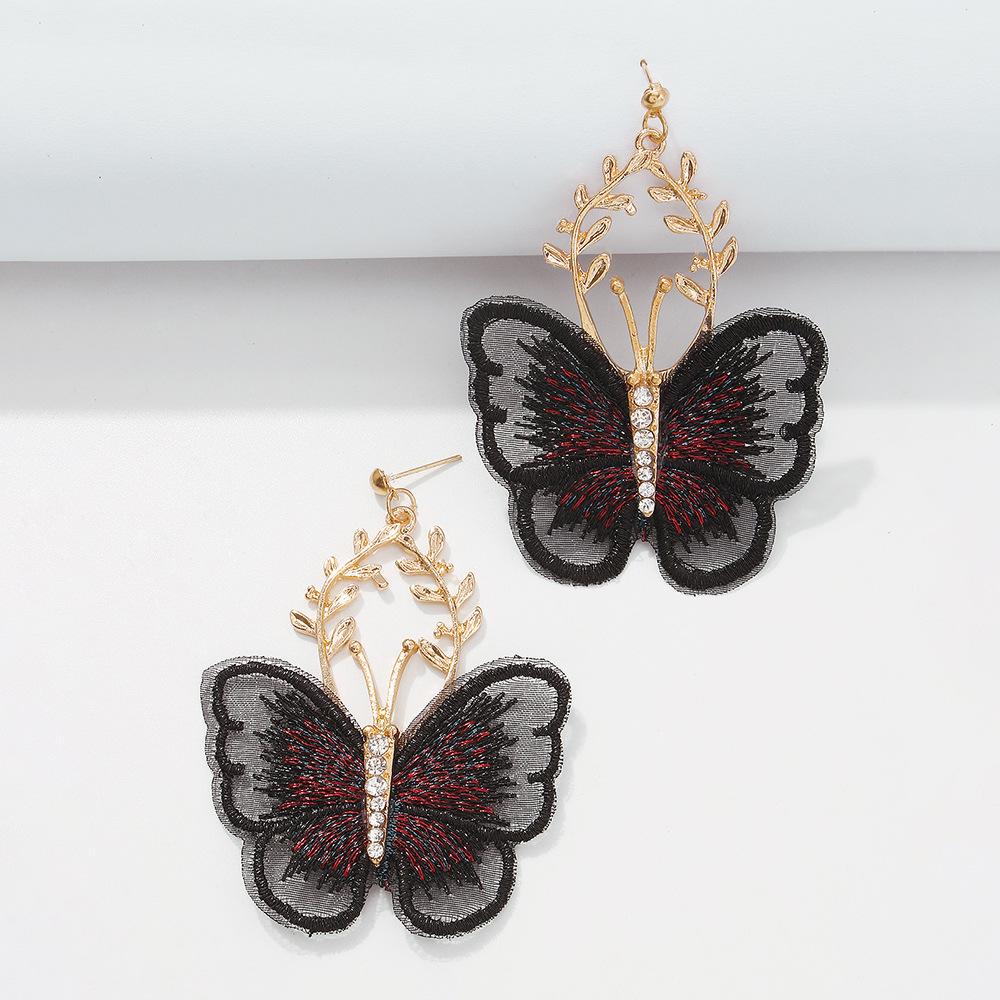 E9727 Jewelry Creative Ancient Embroidery Butterfly Earring Super Fairy Temperament Alloy Lace Earrings
