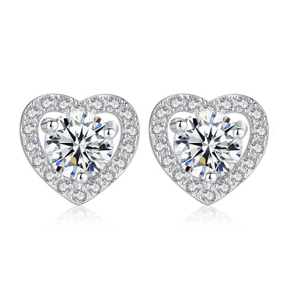 Internet celebrity with the same zircon heart earrings necklace simple cold peach heart earrings fashion trend jewelry