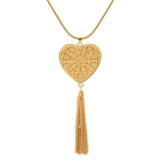 accessories hollow disc pendant tassel long necklace women