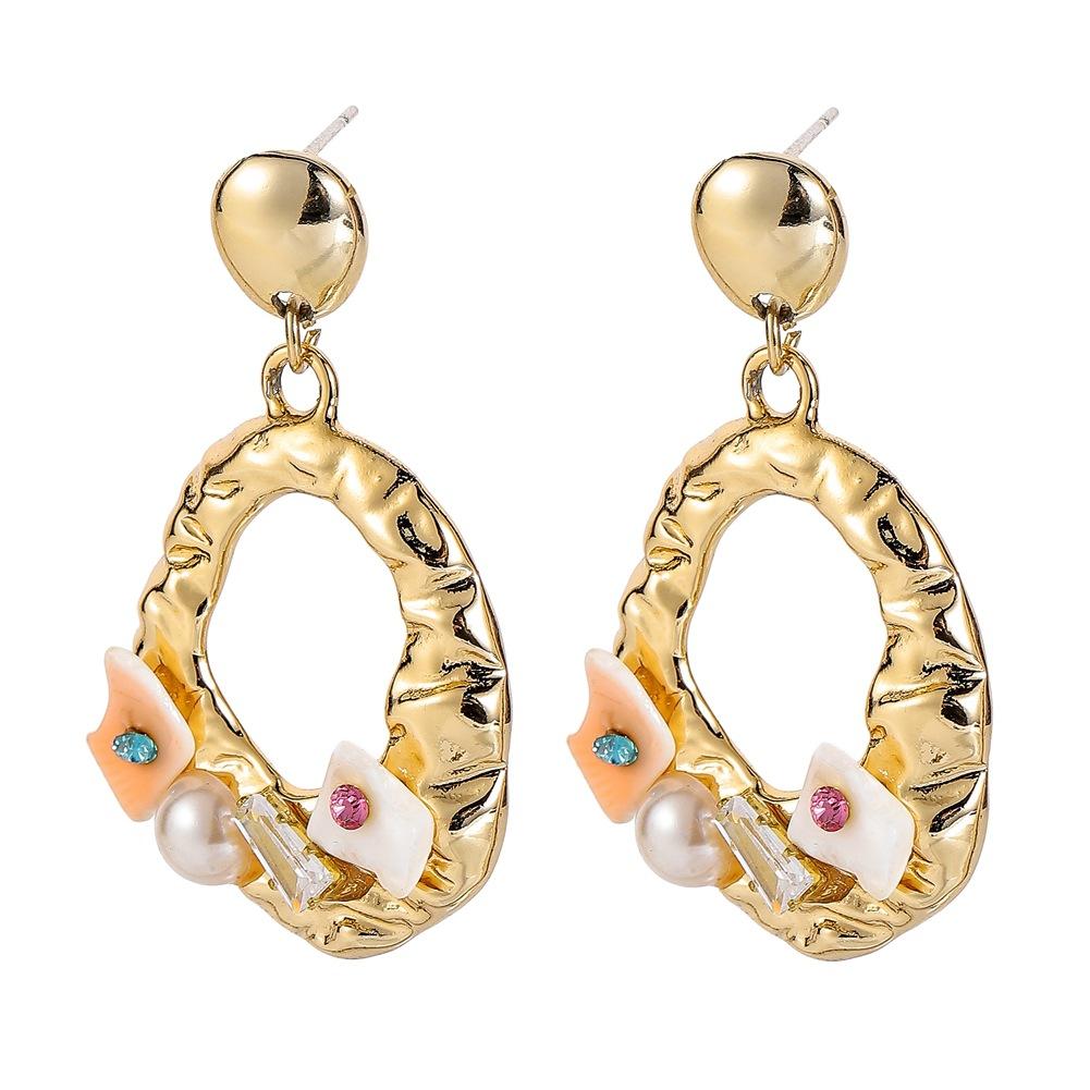 Dongdaemun Irregular Hollow Earrings Temperament High-grade Light Luxury Pearl Shell Earrings Earrings