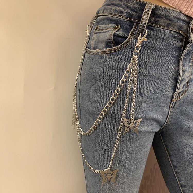 Harajuku homemade hip-hop retro double-layer butterfly pants chain men and women hanging chain decoration trousers waist chain key chain accessories