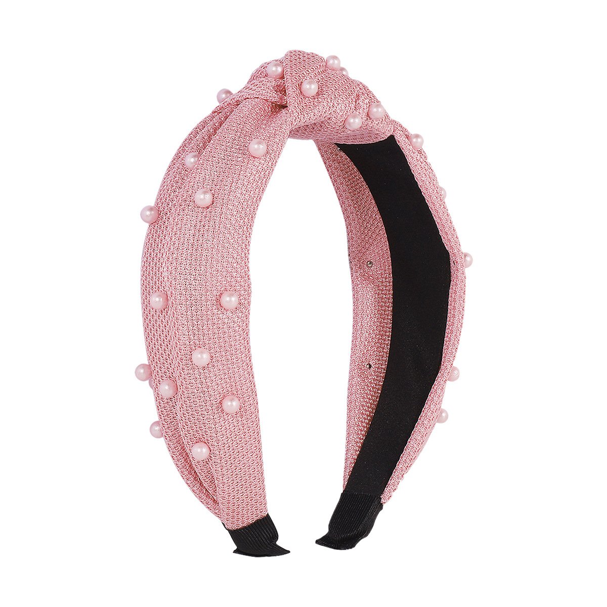 F4172 pure color sweet headband pearl knotted headband small fresh mesh lattice fabric headband