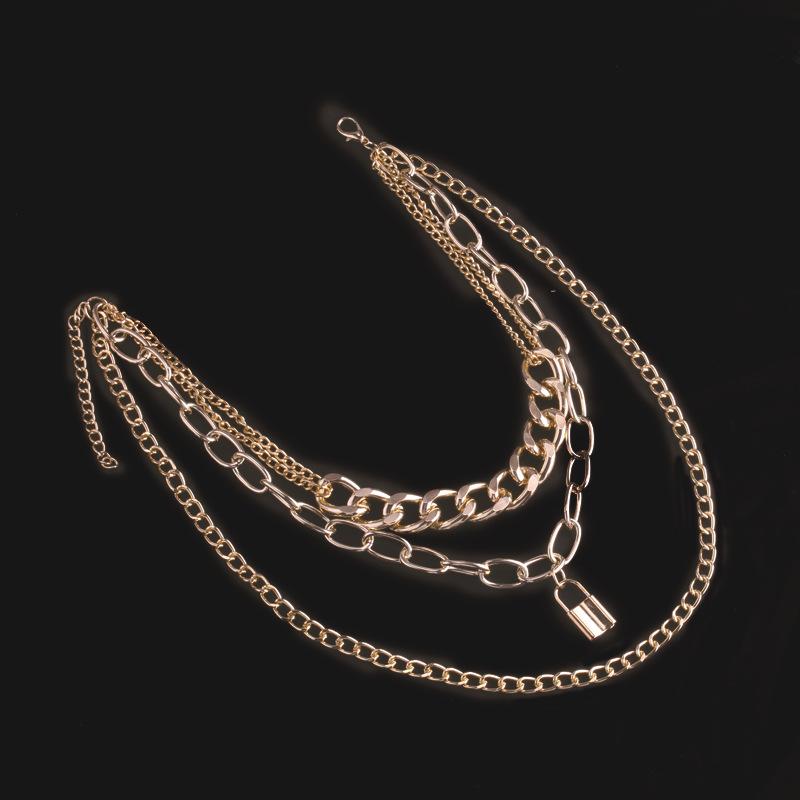 Punk hip-hop exaggerated thick aluminum chain metal multi-layer chain padlock necklace female