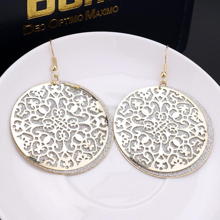 Indian punk round hollow earrings swing earrings frosted alloy earrings