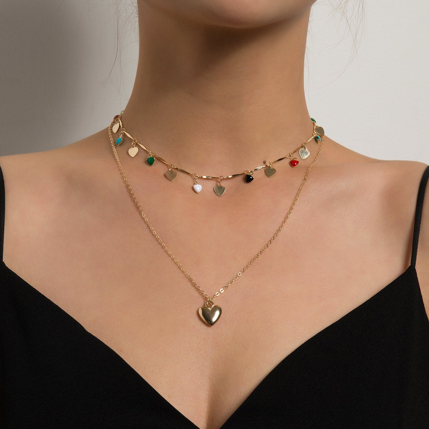 Jewelry fashion simple multi-layer drip glaze love metal piece necklace personality colorful temperament pendant
