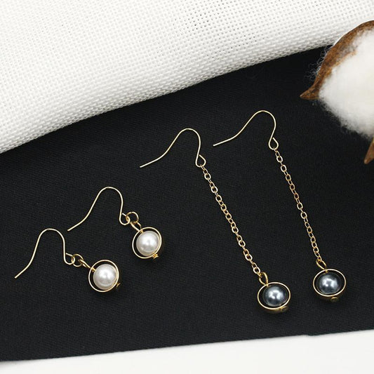 Popular ear jewelry long and short ring pearl pendant earrings simple and versatile