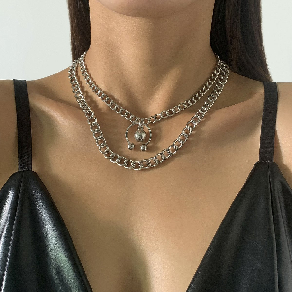 Jewelry Hip Hop Simple Geometric Bead Drop Ball Necklace Fashion Metal Chain Clavicle Necklace Women