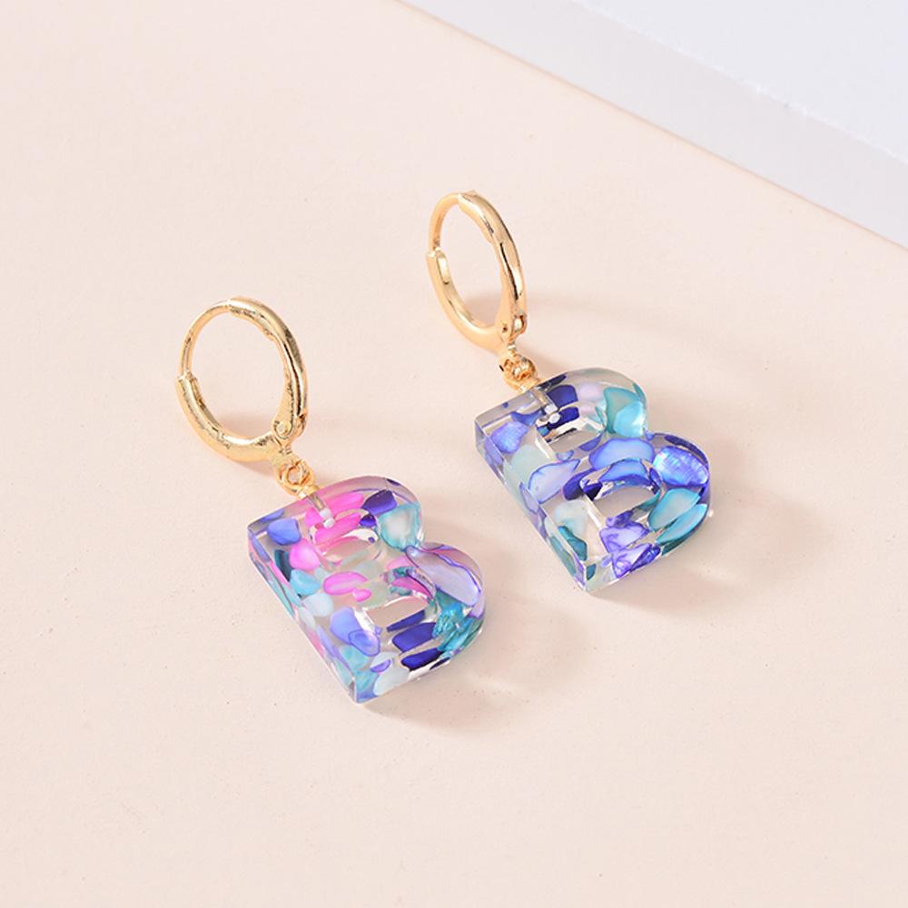 ins jewelry personality colorful 26 letters earrings colorful stone resin earrings fashion earrings