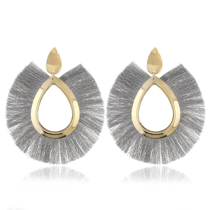 Leaf Tassel Exaggerated Earrings Retro Water Drop Fan-shaped Earrings Fashion Autumn and Winter Earrings