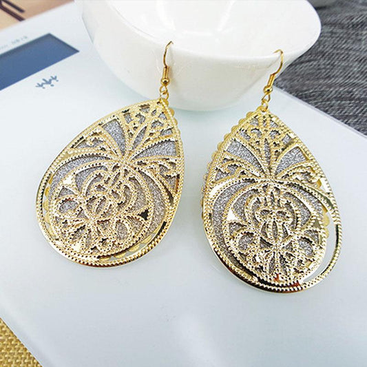 Direct supply exaggerated hollow earrings double frosted earrings alloy earrings retro ladies earrings