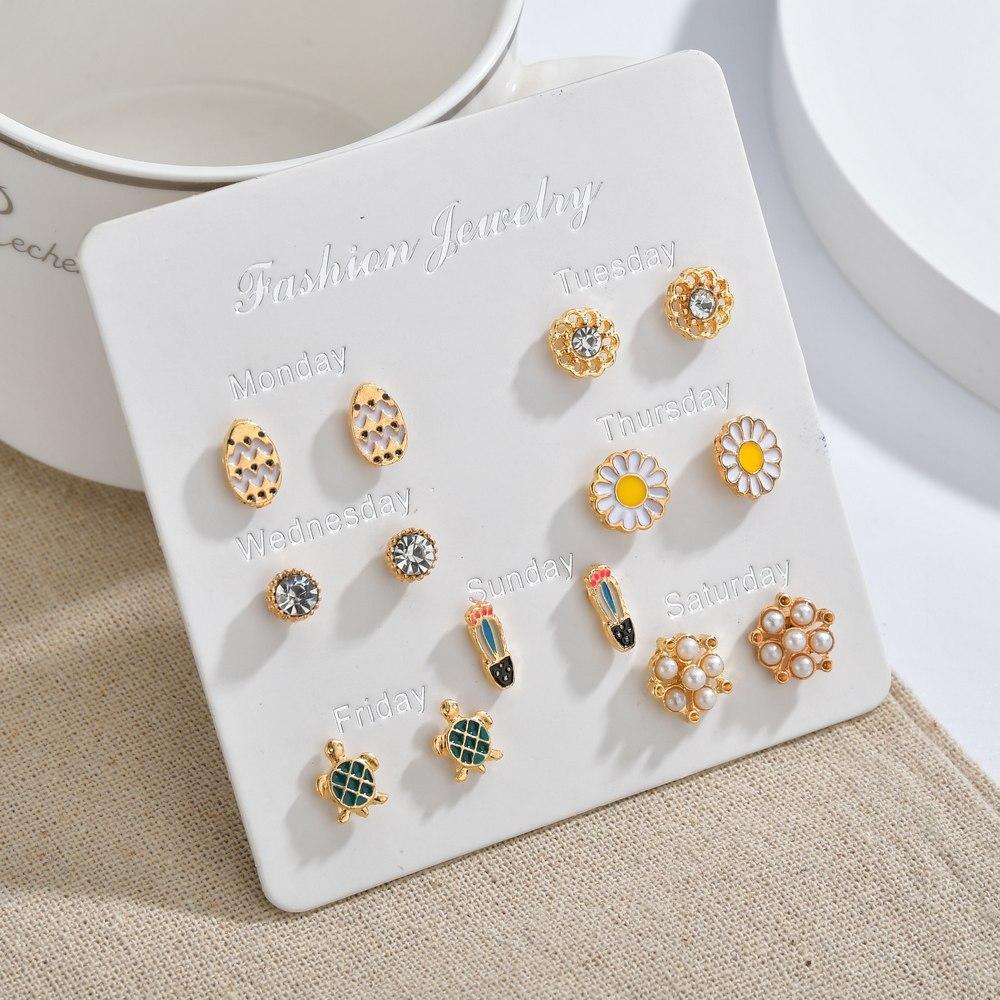 One week earring combination set Internet celebrity cartoon cute rainbow unicorn earrings student female earrings