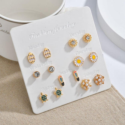 One week earring combination set Internet celebrity cartoon cute rainbow unicorn earrings student female earrings