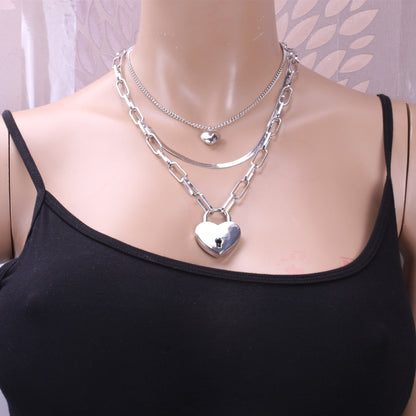Jewelry simple ins net red same style buckle chain necklace female fresh love pendant lock necklace