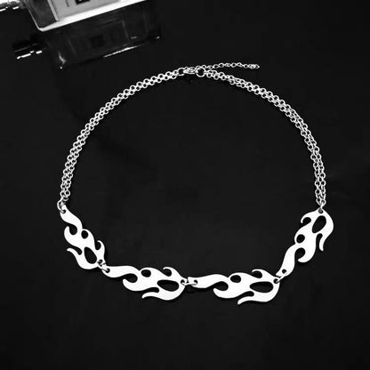 Jewelry Punk Retro Hollow Alloy Flame Earrings Bracelet Necklace Set Chain