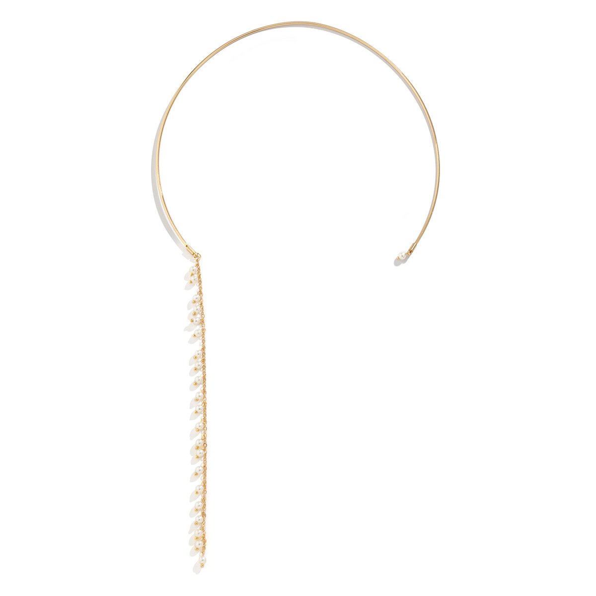 Jewelry niche temperament imitation pearl tassel chain necklace simple geometric metal collar female