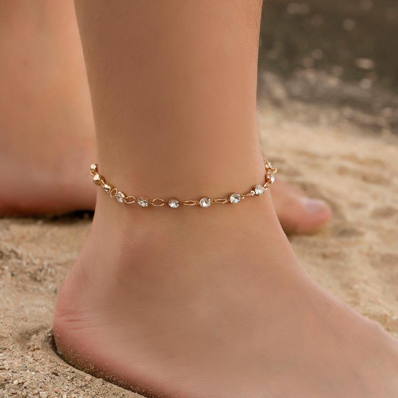 Foot decoration simple transparent rhinestone anklet temperament beach lady simple round flash diamond anklet