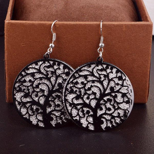 Fashion boutique earrings hollow tree of life frosted earrings women's metal disc earrings girls heart