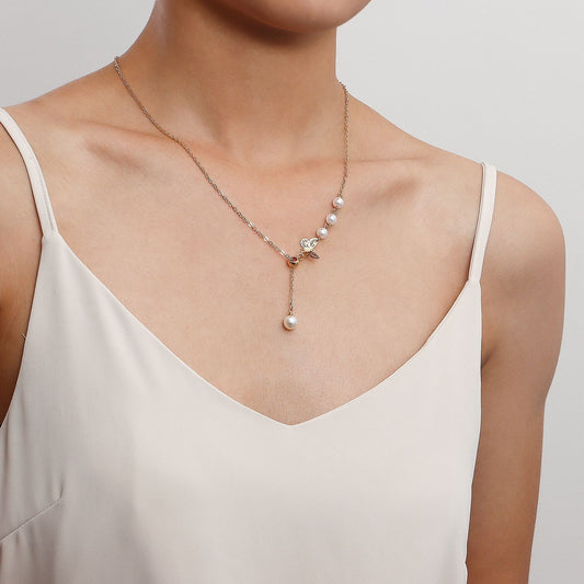 Exquisite butterfly pearl tassel necklace female ins light luxury high-end clavicle chain simple niche design choker