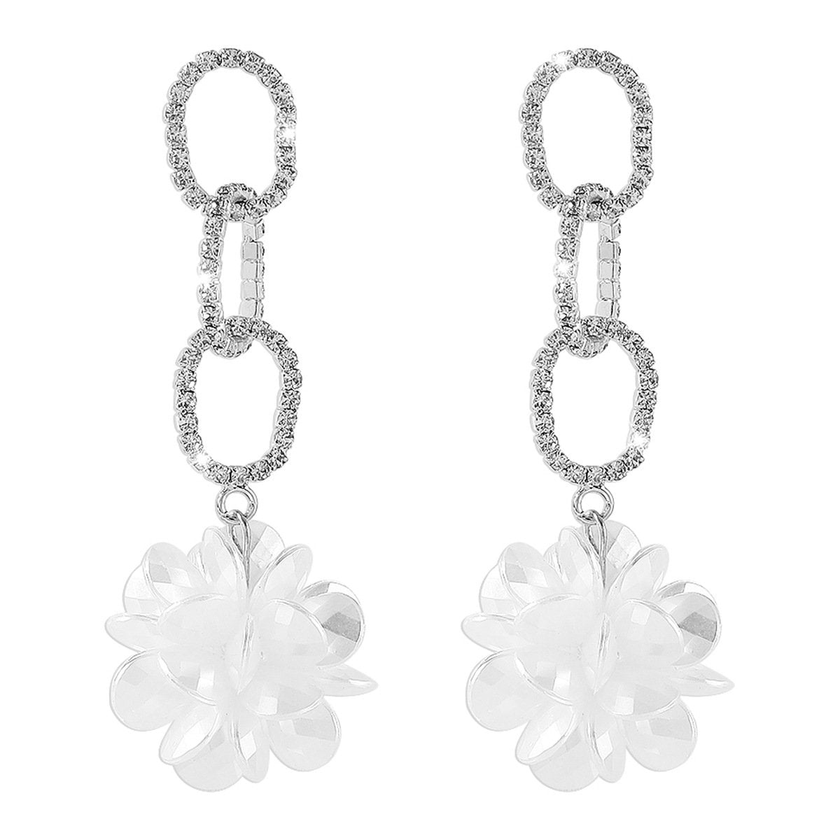 E1933 Niche Temperament Gentle Fan Earrings Fashionable Light Luxury Claw Chain Rhinestone Three-dimensional Flower Earrings Women