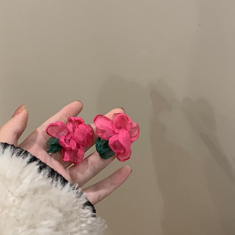 Holiday Chiffon Sweet Versatile Flowers Niche Romantic Small Fresh Earrings Earrings Female Trendy Style