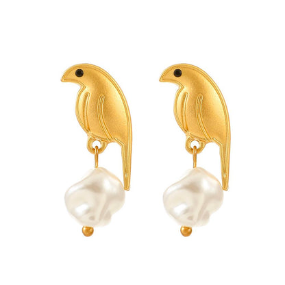 Ins bird earrings female fashion temperament niche design special-shaped pearl earrings creative animal earrings