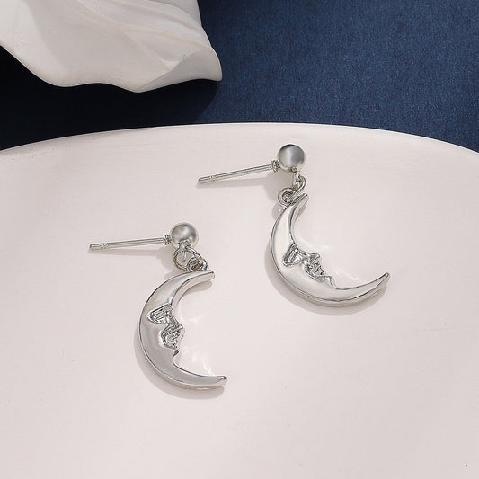 Smiley face moon earrings indifferent personality temperament creative geometric metal earrings fashion earrings