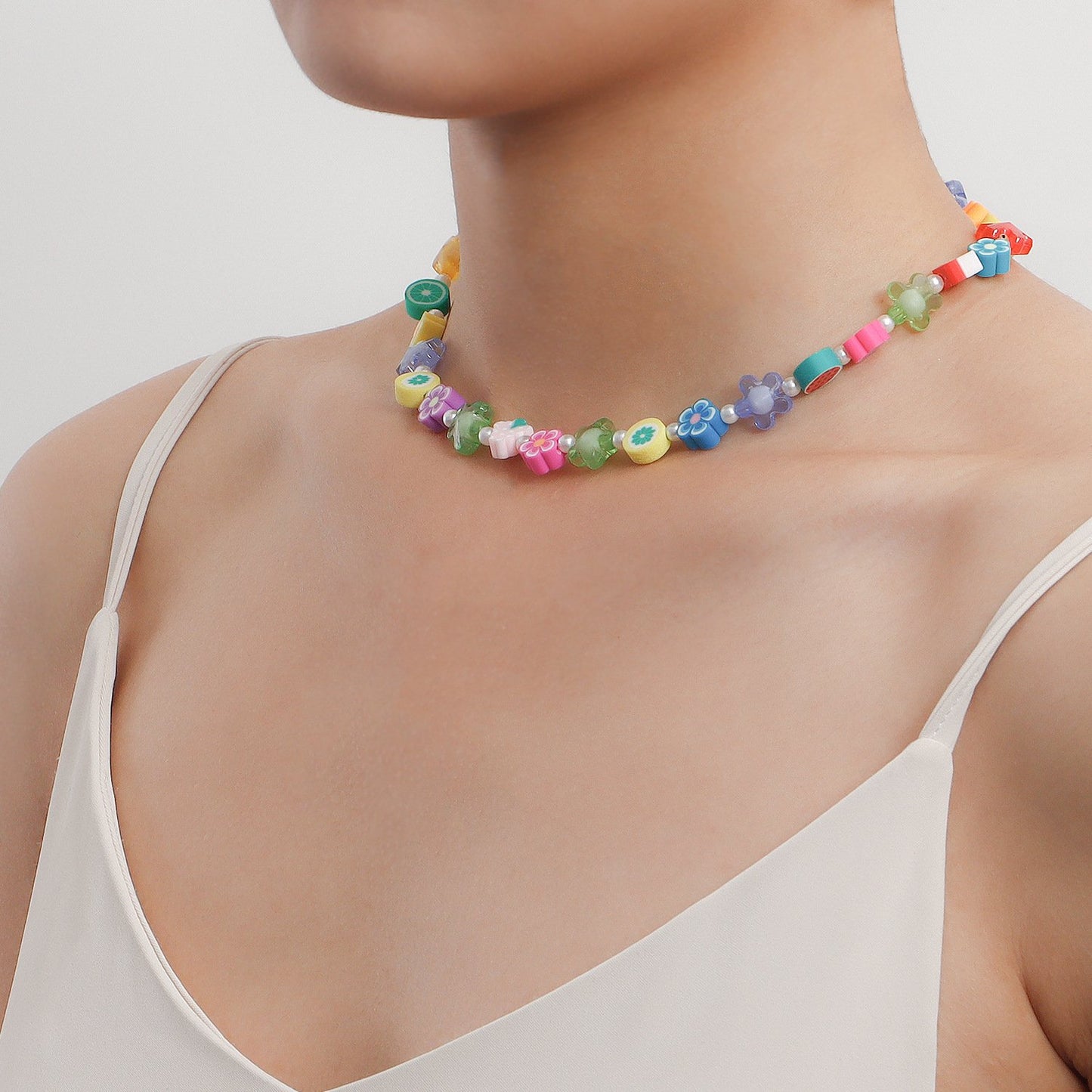 Soft pottery hand-woven necklace pastoral multi-element fruit necklace rice bead jewelry