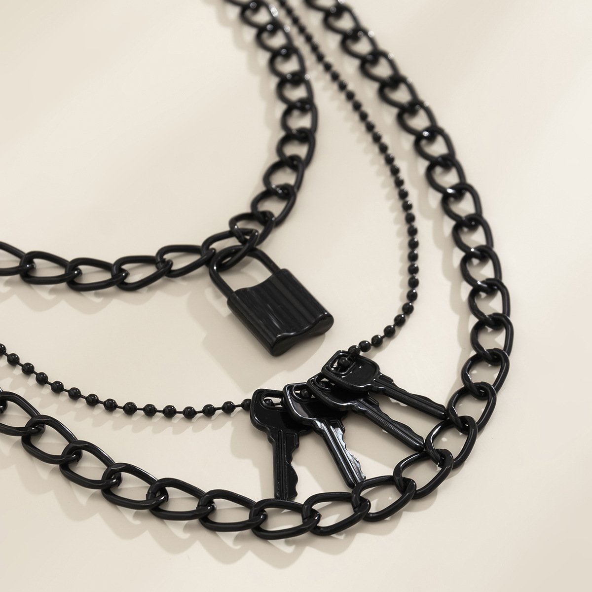 Jewelry personality gender pin metal sweet cool chain necklace retro lock key multi-layer necklace female