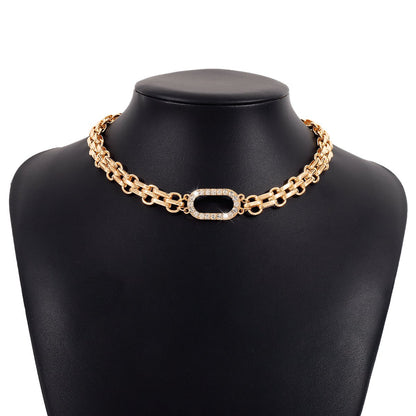 N1799 double-breasted creative geometric rhinestone micro-inlaid necklace women's fashion trend niche personality necklace
